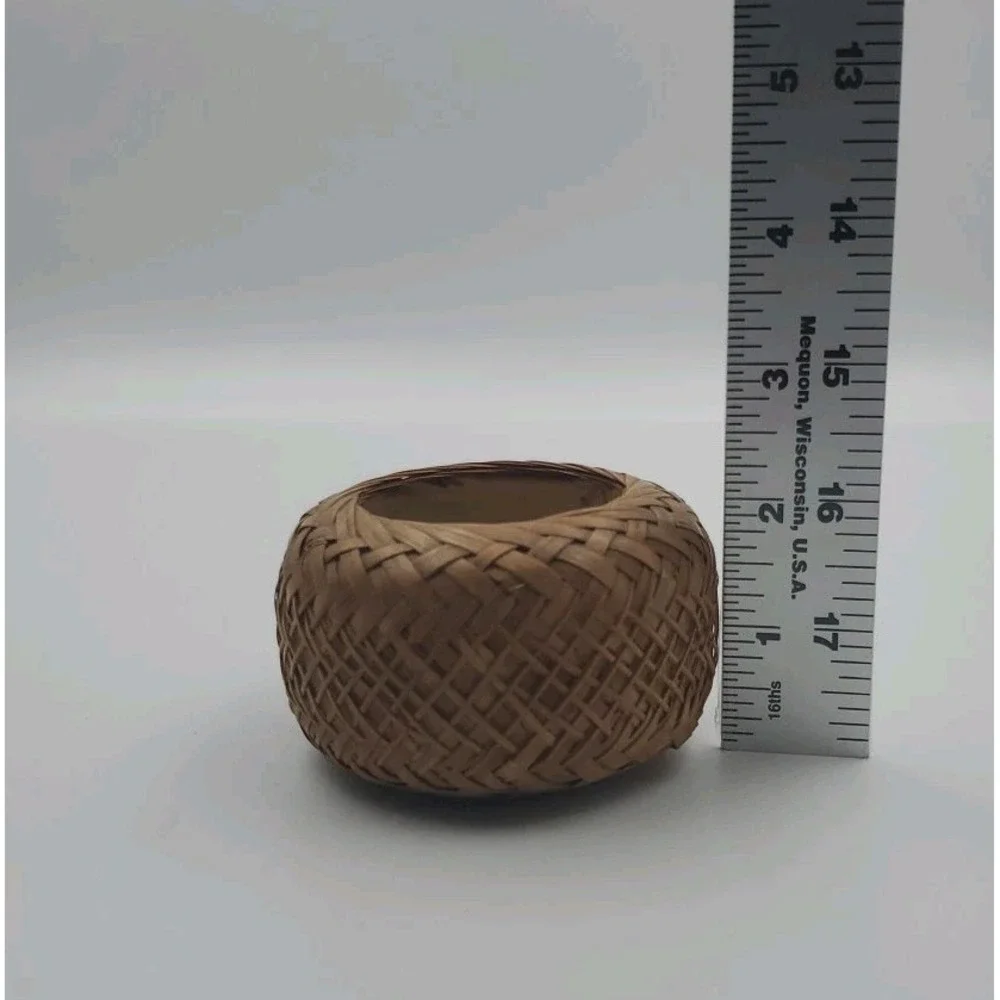 Handwoven Mini Basket Bowl Wicker Reed Rustic Primitive Cottage Decor Lined